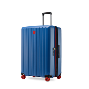 Ansicht schräg von vorne mit Dehnfalte beim BUZZ Trolley Ocean Blue in der Größe L mit markantem Rillen-Design