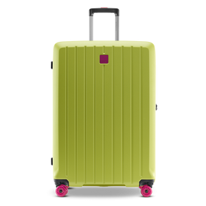 Robustes Design: Frontansicht des Hartschalenkoffers BUZZ von Stratic in Lime Green, Größe L, aus hochfester Makrolon-Polycarbonatschale