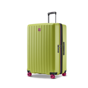 Ansicht schräg von vorne mit Dehnfalte beim BUZZ Trolley Lime Green in der Größe L mit markantem Rillen-Design