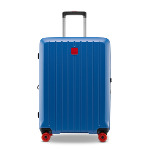 Robustes Design: Frontansicht des Hartschalenkoffers BUZZ von Stratic in Ocean Blue, Größe M, aus hochfester Makrolon-Polycarbonatschale