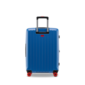 Rückansicht des BUZZ Trolleys in Ocean Blue in der Größe M für Kurzreisen und Wochenendtrips