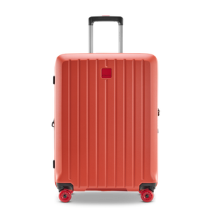 Robustes Design: Frontansicht des Hartschalenkoffers BUZZ von Stratic in Rosso Clay, Größe M, aus hochfester Makrolon-Polycarbonatschale