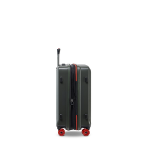 Seitenansicht des BUZZ Trolleys S in Olive mit Volumenerweiterung und smartem NFC Tag mit Stratic Connect