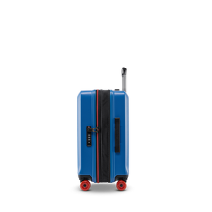 Seitenansicht des BUZZ Trolleys Ocean Blue in S mit praktischer Dehnfalte zur Volumenerweiterung