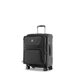 STRATIC BENDIGO LITE Weichgepäckkoffer S in Black mit geöffneter Erweiterung, schräg von vorne
