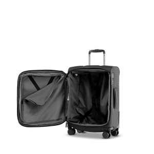 Innenraum des STRATIC BENDIGO LITE Weichgepäck-Trolleys S mit aufgeklapptem Deckelfach und Packriemen