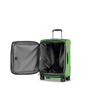 Geöffneter STRATIC BENDIGO LITE Koffer S in Green mit Deckelfach, Innentasche und Packriemen