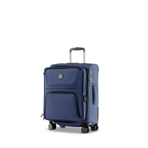STRATIC BENDIGO LITE Weichgepäckkoffer S in Navy mit geöffneter Erweiterung, schräg von vorne