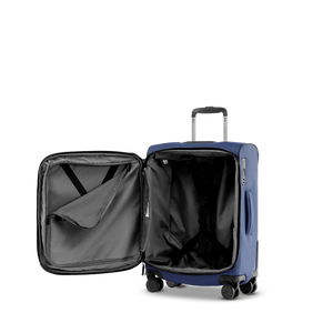 Innenraum des STRATIC BENDIGO LITE Weichgepäck-Trolleys S mit aufgeklapptem Deckelfach und Packriemen