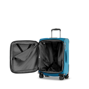 Innenraum des STRATIC BENDIGO LITE Weichgepäck-Trolleys S mit aufgeklapptem Deckelfach und Packriemen