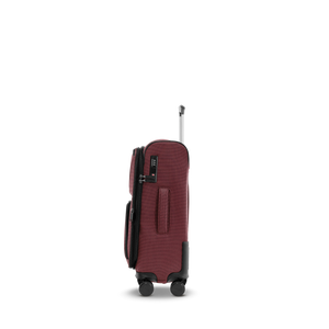 Seitenansicht des STRATIC BENDIGO LITE Spinner-Trolleys S in Redwine mit TSA-Zahlenschloss und Tragegriff