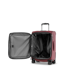 Geöffneter STRATIC BENDIGO LITE Koffer S in Redwine mit Deckelfach, Innentasche und Packriemen