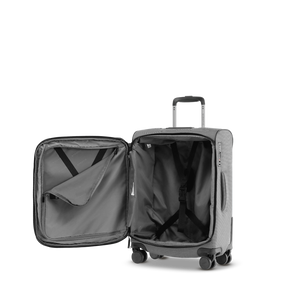 Innenraum des STRATIC BENDIGO LITE Weichgepäck-Trolleys S mit aufgeklapptem Deckelfach und Packriemen
