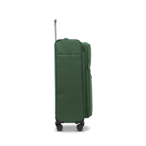 Seitenansicht ohne Tragegriff des schlanken LITE Weichgepäck-Koffers L in dark green