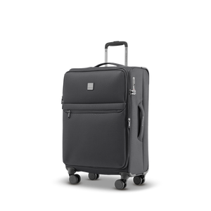 Schräge Frontansicht des leichten Reisekoffers LITE M in black (Maße: 65x42x27 cm)