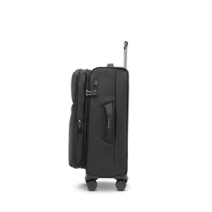 Seitenansicht des Medium-Trolleys LITE M in black mit geöffneter Dehnfalte für flexiblen Packraum