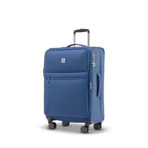 Schräge Frontansicht des leichten Reisekoffers LITE M in blue (Maße: 65x42x27 cm)