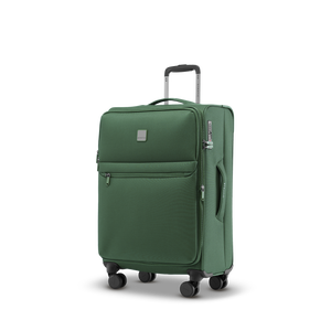 Schräge Frontansicht des leichten Reisekoffers LITE M in dark green (Maße: 65x42x27 cm)