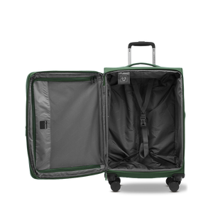 Geöffneter Reisekoffer LITE M (61-68 Liter) mit verstellbarem Kreuzspanngurt zur sicheren Fixierung des Gepäcks