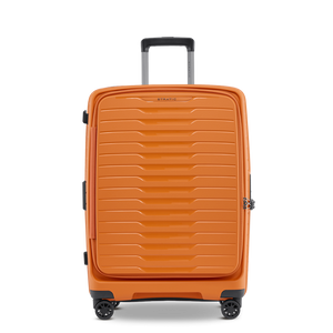 Vorderansicht des Stratic Novium ML Trolley M in Rosso Clay Koffers mit innovativer Frontöffnung aus robuster ODSL-Hartschale