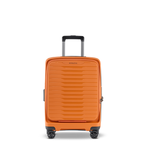 Vorderansicht des Stratic Novium ML Trolley S in Rosso Clay Handgepäck-Koffers mit innovativer Frontöffnung aus robuster ODSL-Hartschale