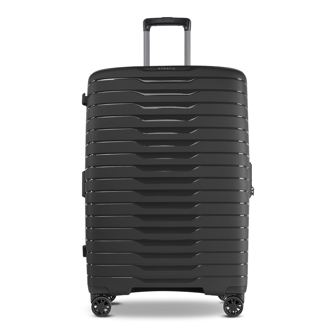 Frontansicht des großen NOVIUM SL Trolley L in Black - geräumiger Reisekoffer mit robuster Hartschale für lange Reisen