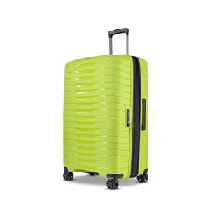 Frontansicht des großen NOVIUM SL Trolley L in Lime Green mit leichtläufigen Rollen