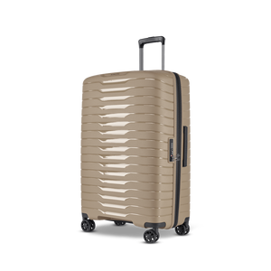 Frontansicht des großen NOVIUM SL Trolley L in Sand mit smarter Stratic Connect Technologie