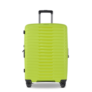 Frontansicht des NOVIUM SL Trolley M in Lime Green - robuster, mittelgroßer Reisekoffer mit moderner Hartschale