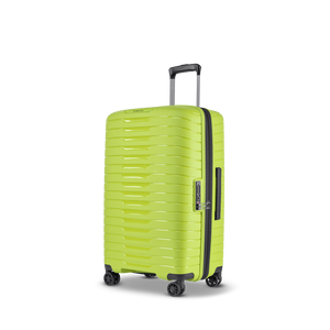 Frontansicht des NOVIUM SL Trolley M in Lime Green mit leichtläufigen Rollen