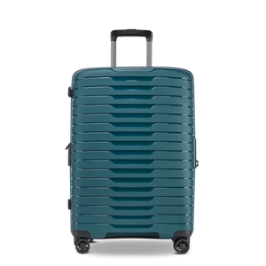 Frontansicht des NOVIUM SL Trolley M in Petrol - robuster, mittelgroßer Reisekoffer mit moderner Hartschale