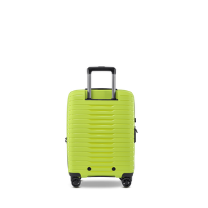 Rückansicht des NOVIUM SL Trolley S in Lime Green mit Fokus auf das robuste Design und die Teleskopstangen-Führung
