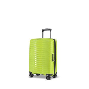 Frontansicht des NOVIUM SL Trolley S in der Farbe Lime Green – robuster Bordgepäck-Trolley im Rillen-Design