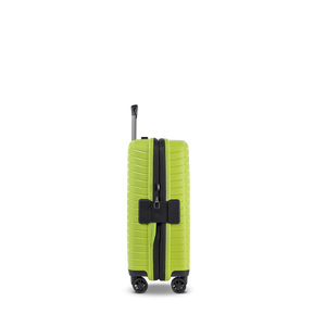 Seitenansicht des NOVIUM SL Trolley S in Lime Green mit geschlossenem Reißverschluss und schlankem Profil