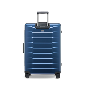 Rückansicht PHOENIX ALU in Blue Größe L mit ausgezogenem Teleskop-Gestänge und leichtläufigen Doppelrollen