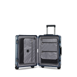 Geöffneter Aluminium-Trolley PHOENIX ALU (Größe S) – Blick auf das smarte, strukturierte Innenleben mit beidseitigem, flexiblem Packsystem für optimales Verstauen