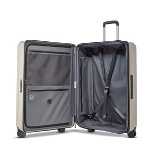 Geöffneter PHOENIX SL Trolley L zeigt das riesige Hauptfach mit verstellbaren Kreuzpackgurten für die sichere Fixierung von viel Reisegepäck