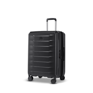 Vorderansicht des PHOENIX SL Hartschalenkoffers in Black mit modernem Rillen-Design