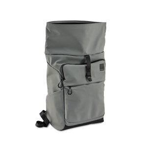 STRATIC Vibe Daily Backpack gris avec rolltop déroulé – Espace de rangement extensible