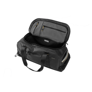 STRATIC Vibe Duffle Bag L noir ouvert – Vue sur 2 compartiments zippés dans le rabat