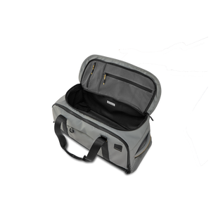 STRATIC Vibe Duffle Bag L gris ouvert – Vue sur 2 compartiments zippés dans le rabat