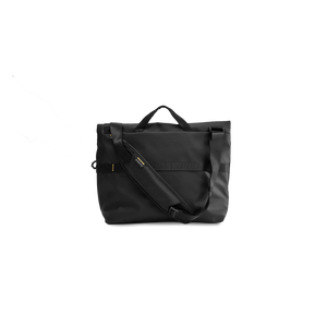 STRATIC Vibe Messenger Bag czarna, tył z taśmą do walizki i regulowanym paskiem na ramię
