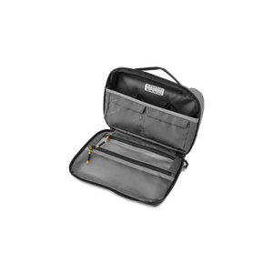 STRATIC Vibe Toiletry Bag grijs geopend – ritsvakken en insteekvakken binnenin