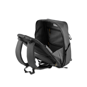 STRATIC Vibe Travel Backpack zwart geopend – zicht op twee binnenvakken met rits